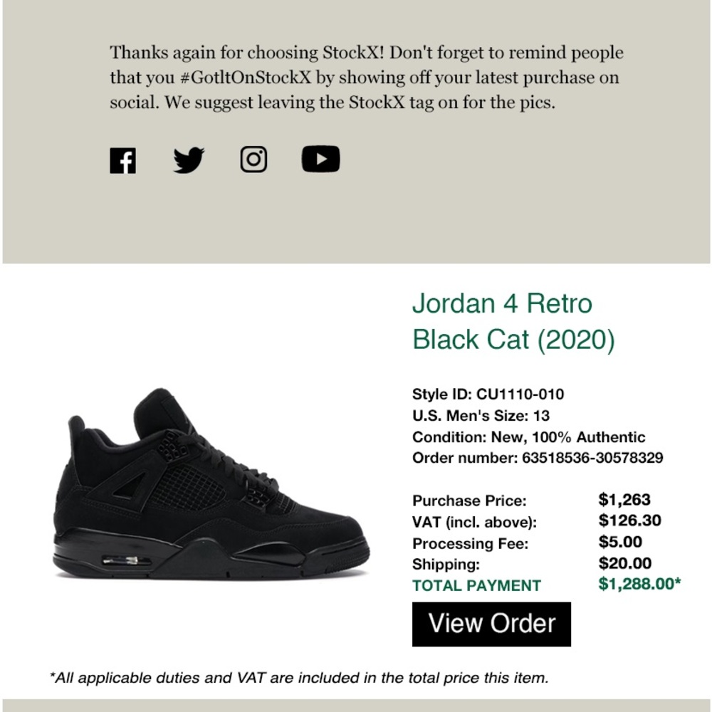 Jordan 4 black cats size 13 men